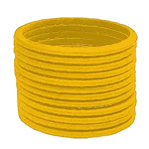 pratthipati's Silk Thread Bangles New Plain Thin Fancy Regular Wear Chuda Bangle Set For Womens (yellow) (Pack of 12) (Size-2/6)