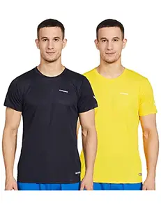Charged Pulse-006 Checker Knitt Round Neck Sports T-Shirt Black Size Large and Charged Pulse-006 Checker Knitt Round Neck Sports T-Shirt Yellow Size Large