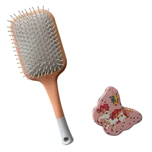 Paddle Hairbrush and Compact mirror gift combo for makeup and hair styling