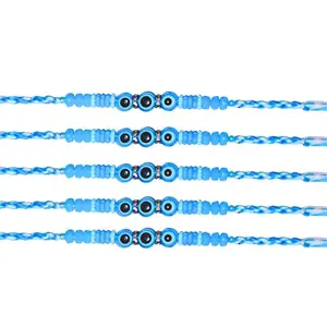 MB MINBLOW MINBLOW Evil Eye Rakhi Set, Blue Beaded Design, Set of 6 for Rakshabandhan, Traditional Bracelet for Brother