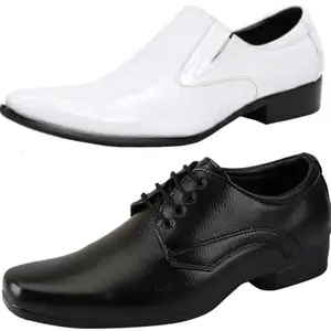 Vitoria Derby Shoes for Men | Shoes for Men with PU Sole | Comfortable & Lightweight |Durable & Trendy Design | Size : 8 | Color : Multicolor,VTR_401WhtSlipon_VTR_1001Blk_2S_8