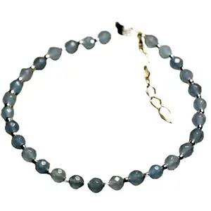 RRJEWELZ Blue Jade Bracelet for Men & Women – 4-4.5mm Round Faceted Blue Beads – 7 inch adjustable with Silver Plated Clasp – Healing, Fashion, Gift, Spiritual, Yoga|LCBR_RR_01479