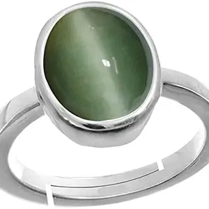 Kirti Sales GEMS 9.25 Ratti Natural Cat's Eye Stone Silver Crystal Adjustable Ring for Men and Women