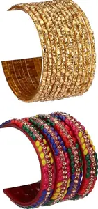 Somil Combo Of Wedding & Party Colorful Glass Kada/Bangle, Pack Of 24, Golden,Multi