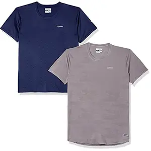 Charged Active-001 Camo Jacquard Round Neck Sports T-Shirt Light-Grey Size 2Xl And Charged Energy-004 Interlock Knit Hexagon Emboss Round Neck Sports T-Shirt Navy Size 2Xl