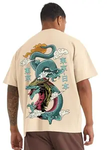 PRONK Dragonite Men Oversized Printed T-Shirt Beige