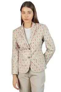 INDOPHILIA Women's Blazer Digital Print Cotton Green Blazer :- LSblazer195color1s36