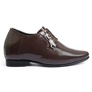 YUVRATO BAXI Men's 3.5 Inch Hidden Height Increasing Synthetic Patent Leather Material Blue Formal Lace-Up Shoes.- 5 UK