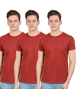 Scott International - Men's Basic Cotton Regular Fit Round Neck T-Shirts - Pack of 3 (SS22-3RN-3MAMEL-M,Maroon Melange,Medium)
