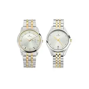 Titan Bandhan Quartz Analog with Day and Date Silver Dial Stainless Steel Strap Watch for Couple-NS17742565BM01P
