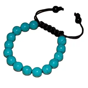 Lady Works Natural Turquoise Threaded Bracelet 10mm Round Smooth Beads Turquoise Adjustable Thread Bracelet. Unisex Macrame Yoga Bracelet.|LW_TDBR_1829