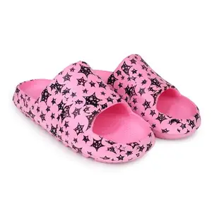 Pampy Angel Zig Zag Stars Women's Flip Flops Slides Back Open Household Comfortable Slippers Pink,39 (Euro)