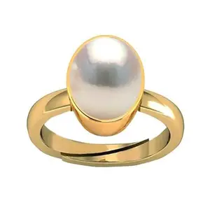 KUSHMIWAL GEMS 10.00 Carat Natural Pearl Gemstone Ring Original Certified moti Adjustable panchhdhaatu/Ashtadhatu Gold Plated Ring