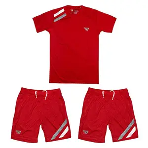 BHAJJI Cricket Set of 1 T-Shirt and 2 Shorts Size 30 (1 PC of B-029 RED and 2 PCS of B-030 RED)