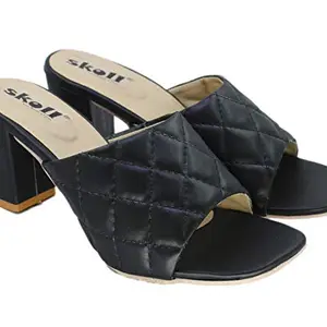 SKOLL Black Women and Girls Open Toe Synthtic Block Heel Fashion Sandal 41