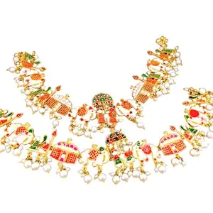 SONI DESIGNS Traditional Gold Plated Pair Of Anklets Doli Payal For Bride With Hanging Pearls Barefoot Jewellery For Women d-8