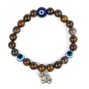 Reiki Crystal Products Natural Bronzite with Evil Eye Combination Charm 8 mm Beads Bracelet for Women - Charged By Reiki Grand Master and Vastu Expert