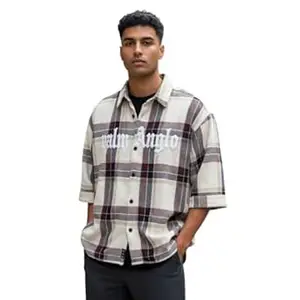 WytFox Mens Boys Mixed Color I Large Buffalo Checked Plaid Flannel Drop Shoulder Shirt I Spread Collar I Short Sleeve I Jute Cotton I Urban & Streetwear