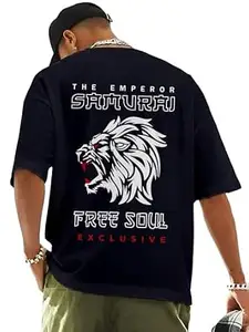 ENCIGER Oversized Cotton T-Shirt for Men Drop Shoulder Printed Graphic Loose Fit Casual Street Style Tee