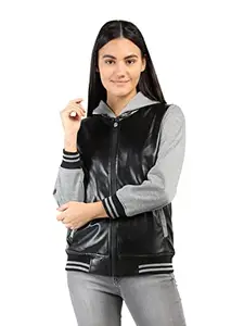 CHKOKKO Polyester Women Winter Sports Zipper Hooded Stylish Standard Length Jacket Blackdarkgrey L, large