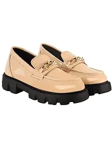 Do Bhai Smart Casual Chain Detailed Cream Loafers for Women & Girls/UK7