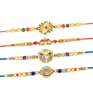 De Marquis RB-007874, Rakhi for Brother, Roli-Chawal Pack & Best Wishes Greeting Card, Pack of 4