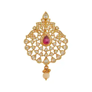 Kushal's Fashion Jewellery Ruby Gold Plated Ethnic 92.5 Pure Silver Temple Pendant - 426673