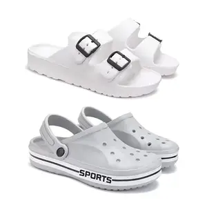 Men's Rover Lightweight Comfortable| Slides|Clogs| Sandals with Adjustable Back Strap for Men Combo(AB)-3113-3067-8 White-5867