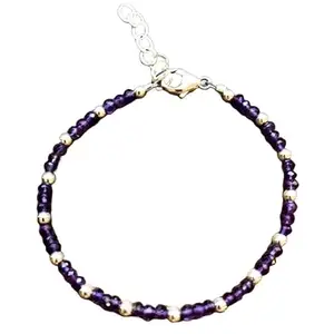 RRJEWELZ Amethyst Bracelet for Men & Women – 2mm Rondelle Faceted Purple Beads – 7 inch Adjustable with Silver Plated Clasp – Healing, Fashion, Gift, Spiritual, Yoga|LCBR_RR_00250