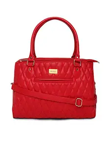 KLEIO Large Multi Utility Compartments Quilted Work Women Ladies Laptop Hand Bag Purse for College Girls (Red) (HO9004KL-RE)