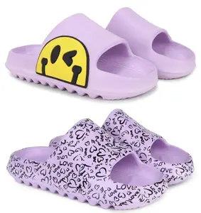 Pampy Angel Combo Pack of 2 Slipper/Flip Flops/Slides for Women,(T-Eyes-Purple,YW-Love-Purple),37 (Euro)
