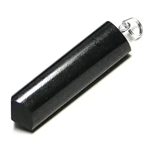 Nature's Crest Black Tourmaline Pencil Pendant Natural Stone with Hook & Ring Energized & Charged for Reiki & Crystal Healing (Without Chain)