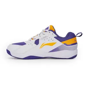 Li-Ning Ultra Force Non-Marking Badminton Shoe | Engineered Pro Cushioning & Enhanced Breathability | All Indoor Sports (White/Purple/Yellow,8UK)