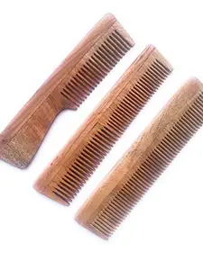 Handmade Neem Wood Anti-Dandruff Comb For Men And Women MILDLY FRAGRANT | BOOSTS BLOOD FLOW | NON-STATIC | ALL HAIR TYPES DANDRUFF AND HAIRFALL CONTROL (Pack of 3)