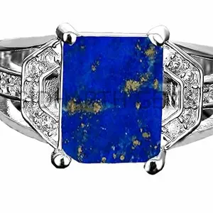 SIDHGEMS 7.25 Ratti / 6.00 Carat Lapis Lazuli Ring Natural Lapiz Ring Original Lab Certified Blue Lapis Stone Adjustable Silver Plated Ring for Men and Women's