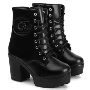 STRASSE PARIS Women's Round Toe Boots Buckle Lace Up Chunky, Block Heel Boots for Women & Girls,6