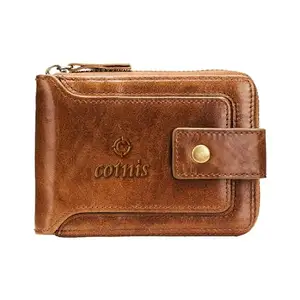 COTNIS RFID-Secured, Genuine Leather Round Zipper Wallet for Men and Women: a Sleek, Non-Bulky, Full-Grain Multi-Slot cardholder Solution. (TAN Antique)
