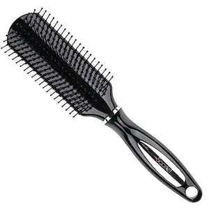 Scarlet Line Professional 9 Row Flat Hair Brush For Styling with Anti Slip Handle n Ball Tip Nylon Bristles for Women n Men_Black Color