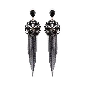 YouBella Jewellery Earrings For Women Crystal Tassel Handmade Earrings For Girls And Women (Black)