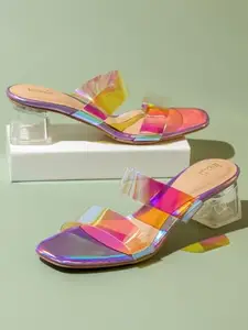 Inc.5 Women Purple Holographic PU Party Block Heels