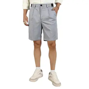 Campus Sutra Men's Moon Grey Tailored Straight-Fit Shorts for Casual Wear | Tailored-Fit | Mid-Rise | Button Closure | Shorts Crafted with Comfort Fit for Everyday Wear