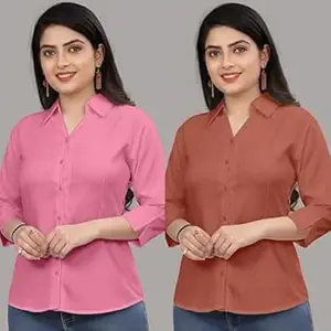 Formal Cotton Blend Shirt for Women with 3/4 Sleeve for Casual Wear Combo of 2