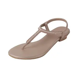 Mochi Women's Rose Gold T-Strap Stylish Sandals with Flat sole UK/6 EU/39 (33-1169)