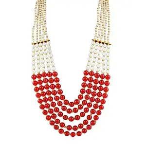 Mehtab Red Color Multi Layered Beaded Necklace