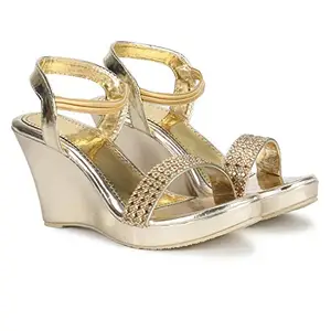 CORTICA London Women And Girls Cassual Wedge Heel Sandal In Gold