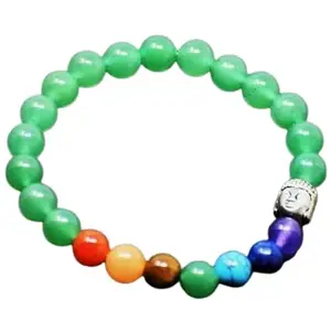 RRJEWELZ Natural 7 Chakra Stone & Green Aventurine 8mm Round Shape Smooth Cut Beads 7.5 inch Stretchable Bracelet for Men & Women.|STBR_RR_00070_7.5