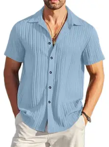 Virast Fashion Mens Half Sleeve Sugercane Shirt, Sky Blue