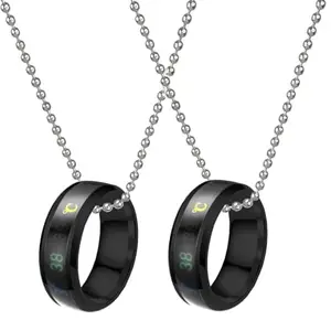 De-Autocare (Set Of 2 Pcs Black Unisex Funky Intelligent Smart Sensing Temperature Monitor Degree Celsius Display Changing Band Thumb Finger/Knuckle Ring Locket Pendant Necklace