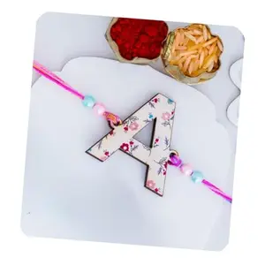 eCraftIndia Alphabet A Customized Rakhi for Brother | Raksha Bandhan Greeting Card | Roli Chawal Pack