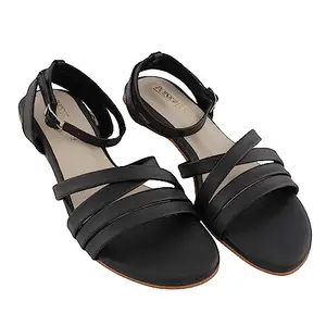 POISK FASHION Women Casual Sandal || Flat Women's Fashion Sandals Light weight || Comfortable & Trendy Flatform Sandals for Girls Casual and Stylish Floaters for Walking, Working (Black, numeric_9)